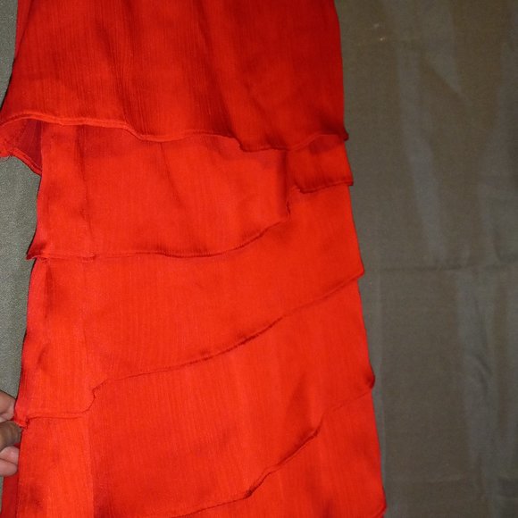 Bright Cherry Red Asymmetrical Ruffled Layered Tank Top Formal Dress - Picture 3 of 6